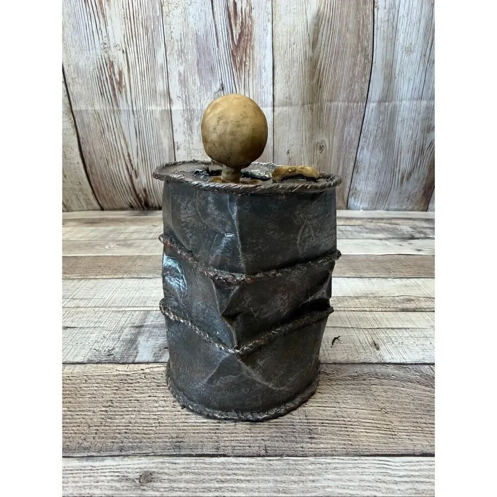Halloween Creepy Skeleton Barrel Coin Bank Spooky Horror Decor Gothic Distressed